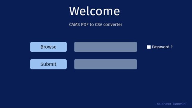 Screenshot of Cams2CSV user interface